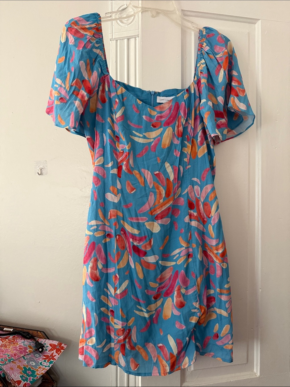 Lost + Wander Teal Blue Abstract Floral Mini Dress